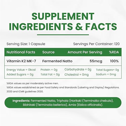 Miniatura 2 de Organics Suplemento de vitamina K2 a base de plantas apoya una salud ósea y cardíaca más fuerte - 120 cápsulas vegetales