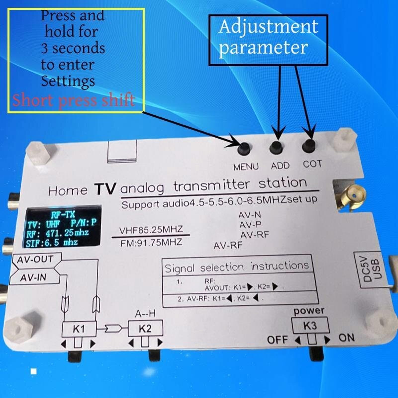 Convertidor a coaxial, transmisor AV 1080P de Alto Rendimiento para transmisión de señal de TV doméstica, admite múltiples Fuentes de Entrada.