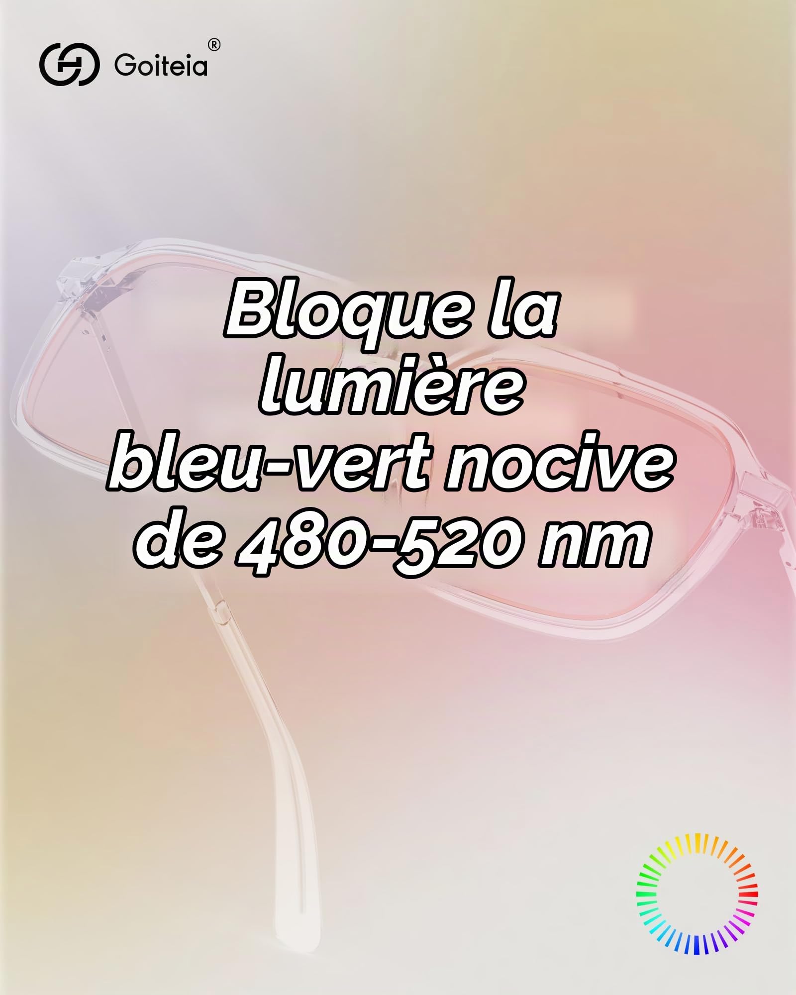 Goiteia FL-Rose Lunettes Photochromiques Anti-Migraine, Protection Contre la Sensibilité à la Lumière, Éblouissement Fluorescent et LED, Photophobie, Écran d’Ordinateur,Charnières à Ressort
