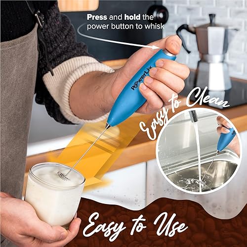 Vista 59 de PowerLix Espumador de leche de mano, funciona con pilas, batidora eléctrica para café, latte, capuchino, chocolate caliente, mini batidora duradera
