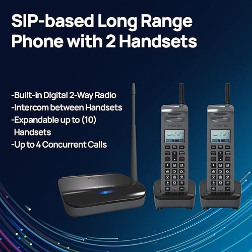 Miniatura 3 de EnGenius FreeStyl SIP2, teléfono VoIP portátil de largo alcance de 900 Mhz con radio de 2 vías para transmisiónintercomunicador, expandible hasta
