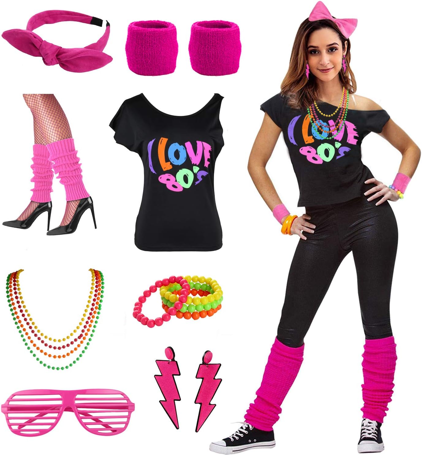 Womens I Love the 80's Disco 80s Costume Outfit Accessories