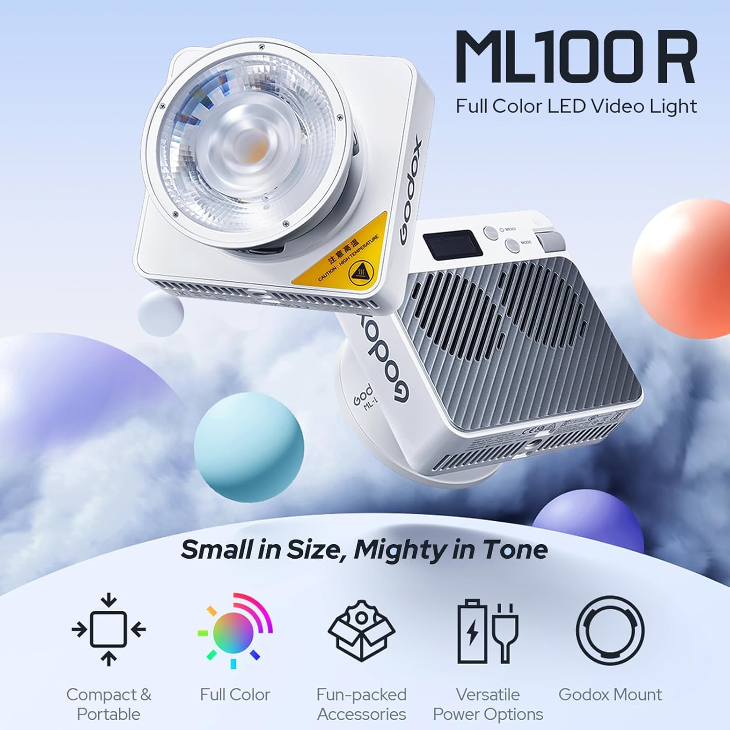 Godox ML100R RGB LED lampa wideo 100 W CCT 1800 K-10000 K ze sterowaniem aplikacją 14 kreatywnych efektów