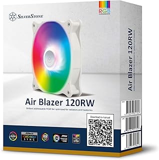 SilverStone Technology Air Blazer 120RW, PWM, ARGB, 120mm, Pale de Ventilateur Semi-Transparente, Cadre Blanc, Roulement Hydro, SST-AB120RW-ARGB