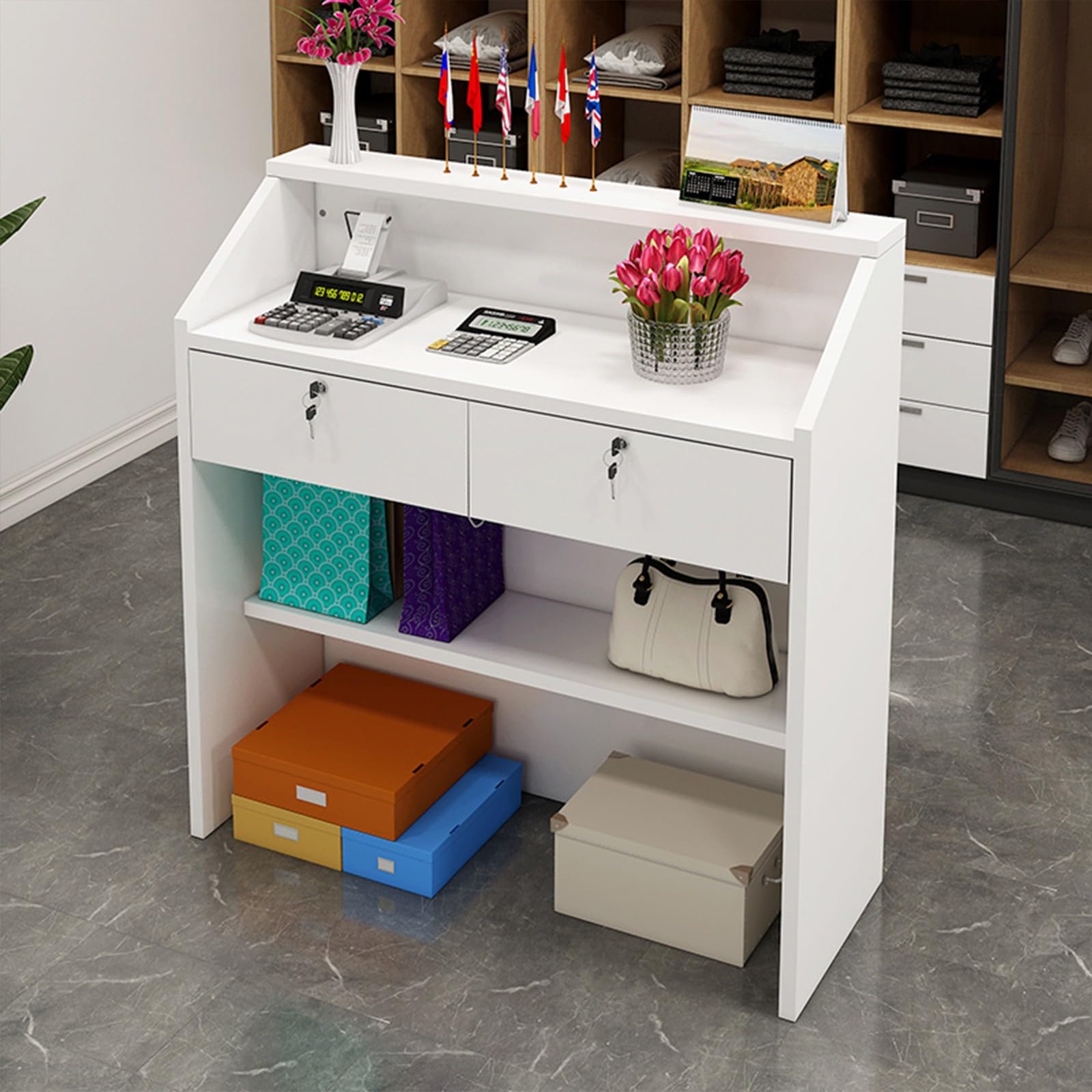 Banco reception moderno con bancone, scrivania multiuso per computer per ufficio domestico, banco reception per cassa e vendita al dettaglio, negozio 60 * 38 * 92cm