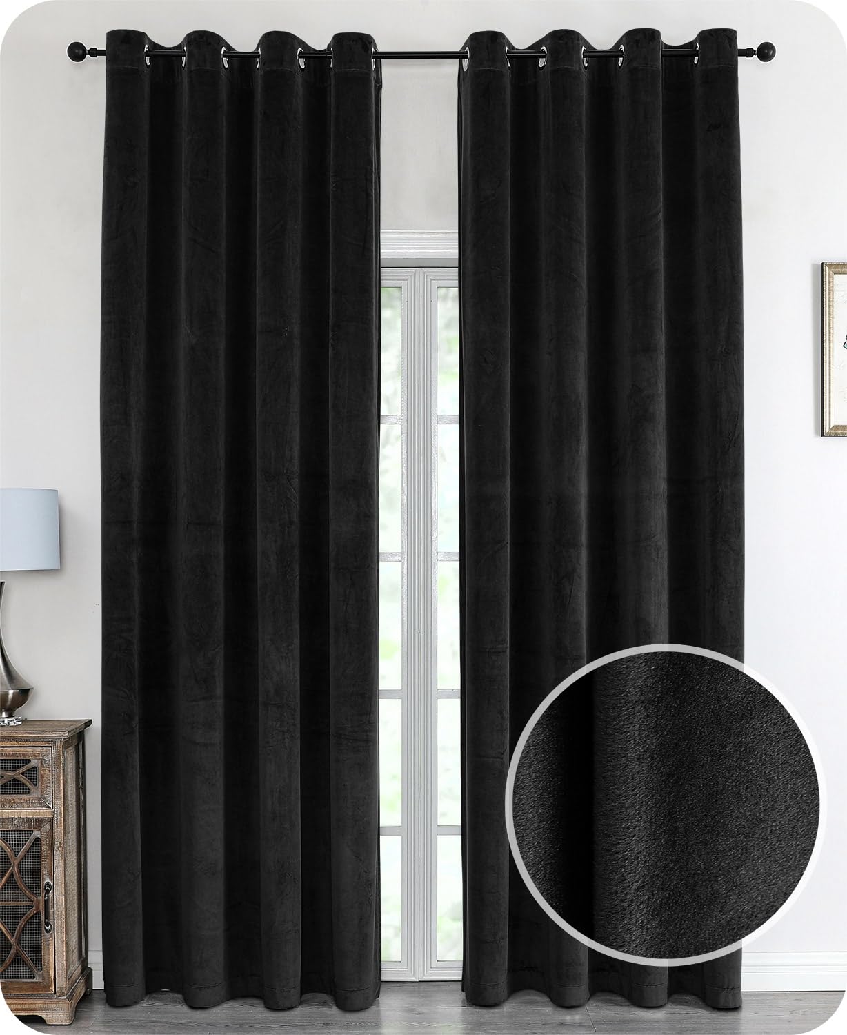 BEAUTEX Velvet Blackout Curtain with Eyelets 140 x 175 cm (Width 140 cm, Height 175 cm, Black)
