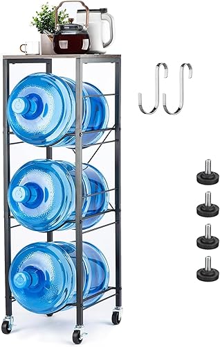 Miniatura 9 de Soporte para jarra de agua de 5 galones, estante para jarra de agua de 3 niveles con diseño de rueda reforzada en forma de X, soporte para jarra de