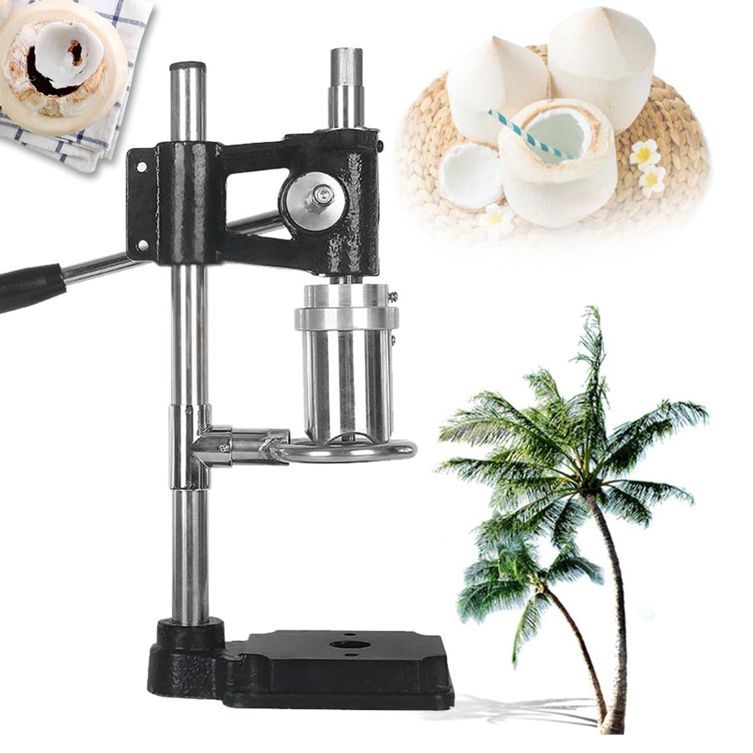 ZHJOPP Manual Coconut Opener Tool, Stainless Steel Hand Press Driller for Opening Green and Young Coconuts (Black)