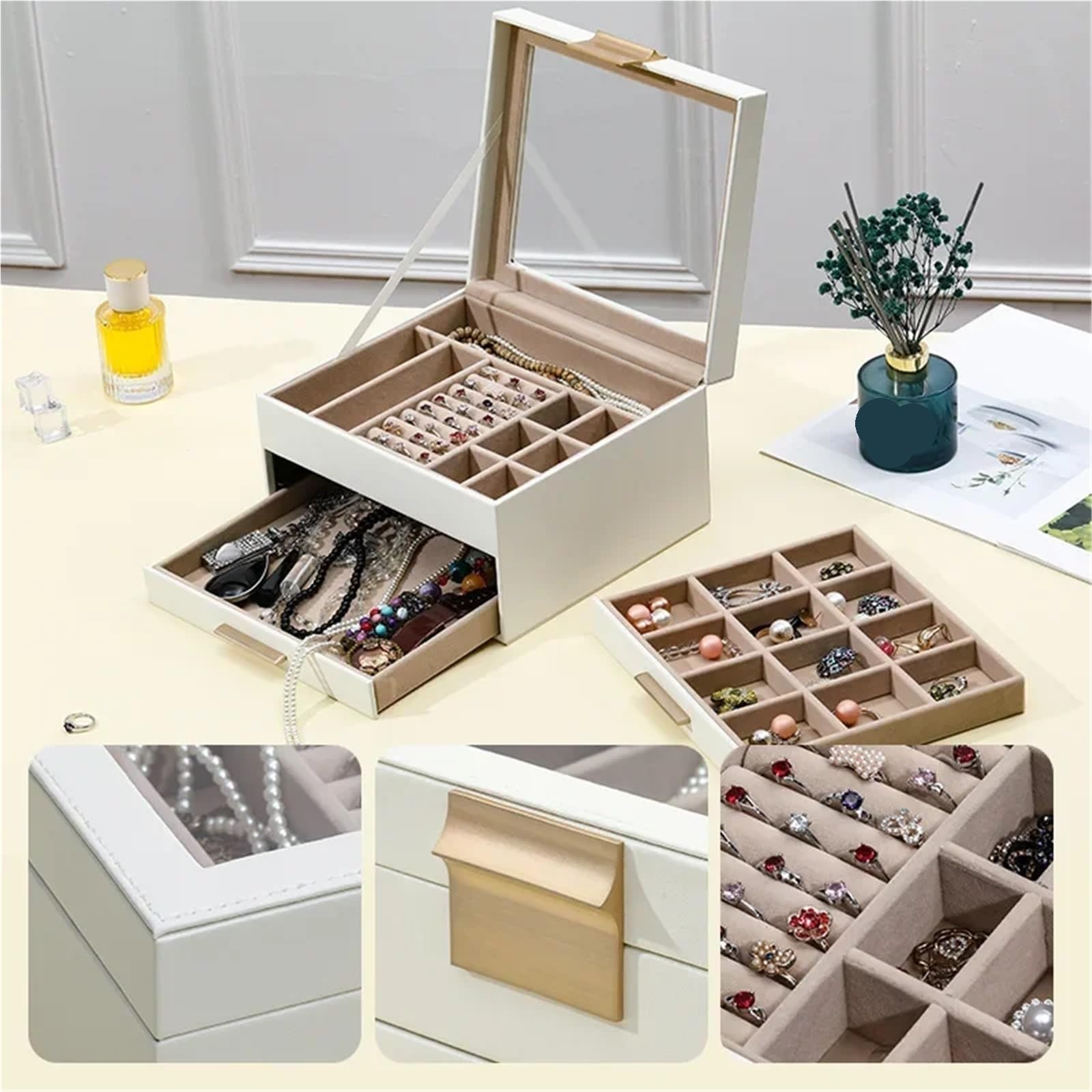 High-capacity Three-layer Flannel Jewelry Box Drawer Storage Earrings Necklace Ring per Gioielli e Orecchini