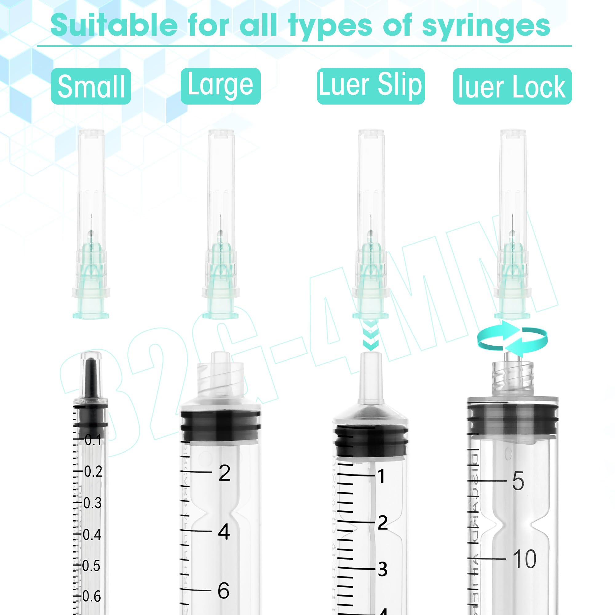 100 Pack 32 Gauge 0.16 Inch/4MM Sterile Disposable Lab Supplies, Scientific and Industrial Dispensing Needle Accessories — Amazon image 4