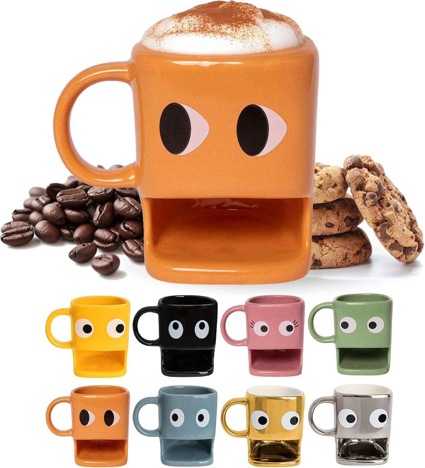 Fisura - Original Funny Coffee Mug with Biscuit Compartment, Orange Ceramic Tea Mug with Stylish Design, Cappuccino Coffee Caps, Latte, hot Chocolate caps, 240ml