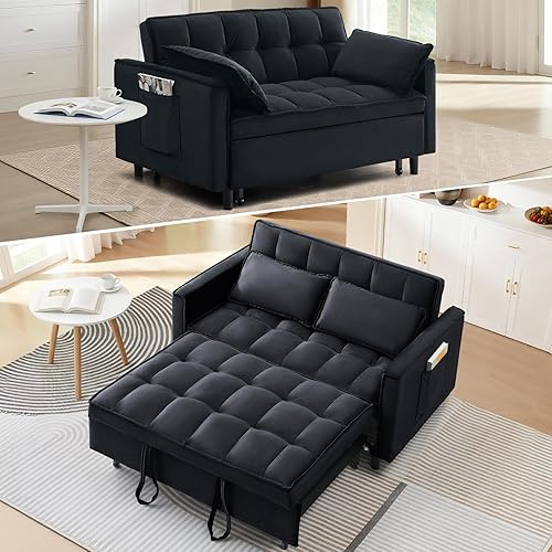 Sofá cama convertible 3 en 1, moderno sofá biplaza de terciopelo extraíble con cama extraíble, sofá pequeño con sofá biplaza con respaldo