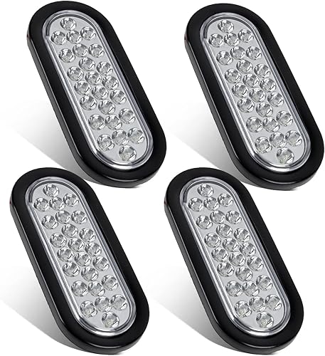 Partsam 2 luces LED ovaladas rojas + 2 blancas de 6 pulgadas para remolque, kit de lente transparente, 24 LED, impermeable, parada, freno, giro,