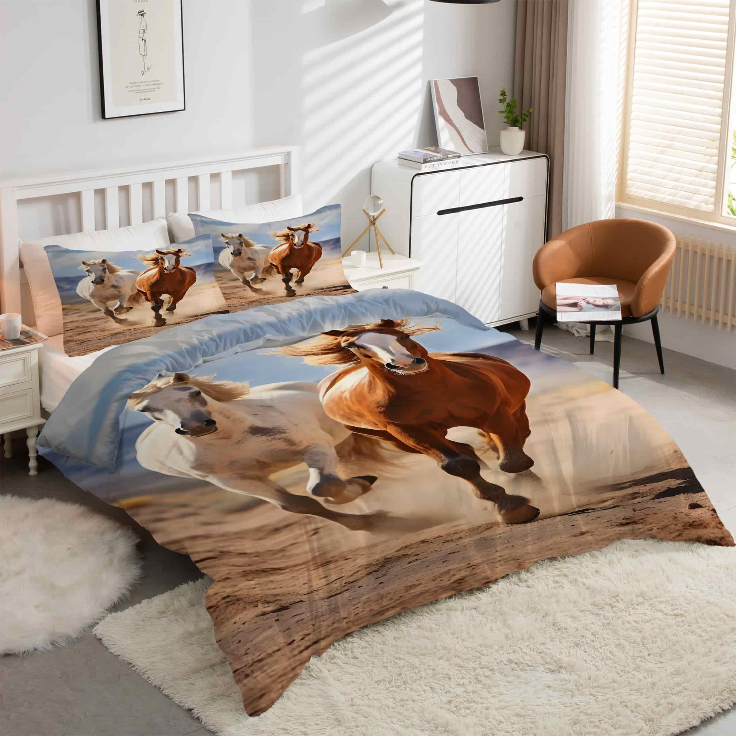 Parure de lit chevaux 90x190 anti-glisse avec fermeture éclair pratique