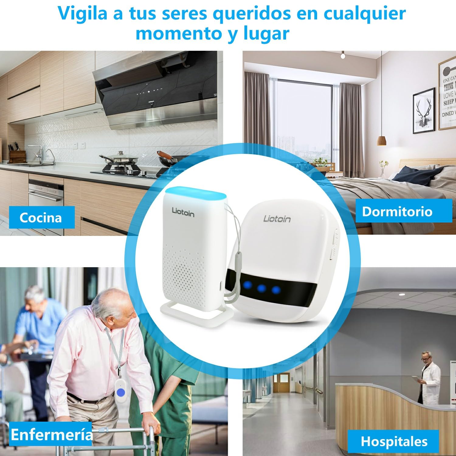 Botón de Llamada de Emergencia para Ancianos, Buscapersonas Inalámbrico de Cuidador Sistema de Alarma para Pacientes Personas Mayores Hogar, 2 transmisores y 3 Receptor …
