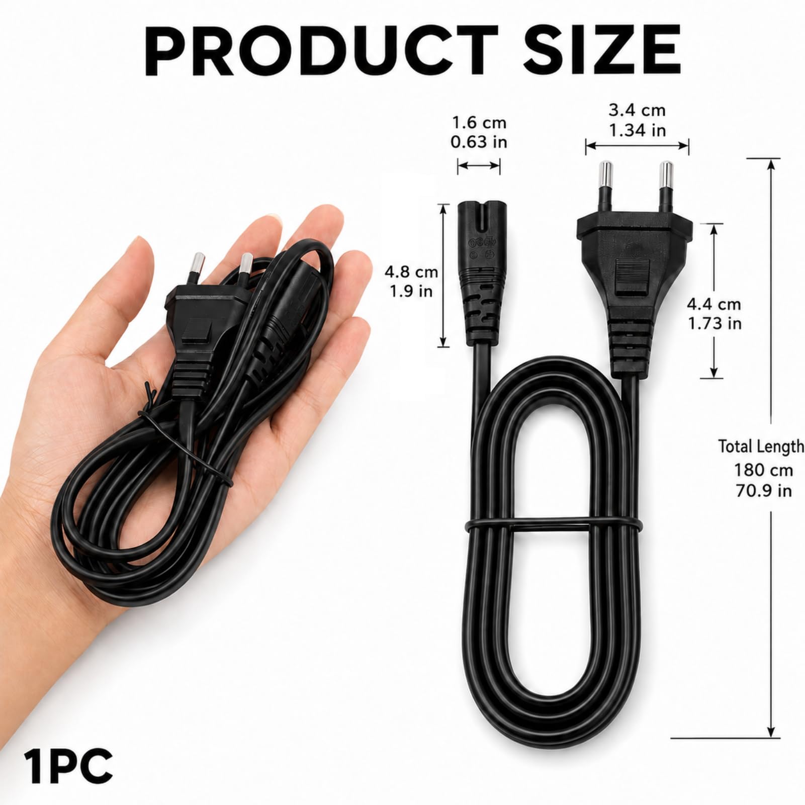 Netzkabel Eurostecker C7, Stromkabel Eurostecker auf C7, Euro Netzkabel 2-polig USB C Gerätebuchse, Stromkabel Verlängerungskabel 1,8 m, Kompatibel mit TV Monitor Laptop PS3 PS5 Xbox DVD Blu-ray