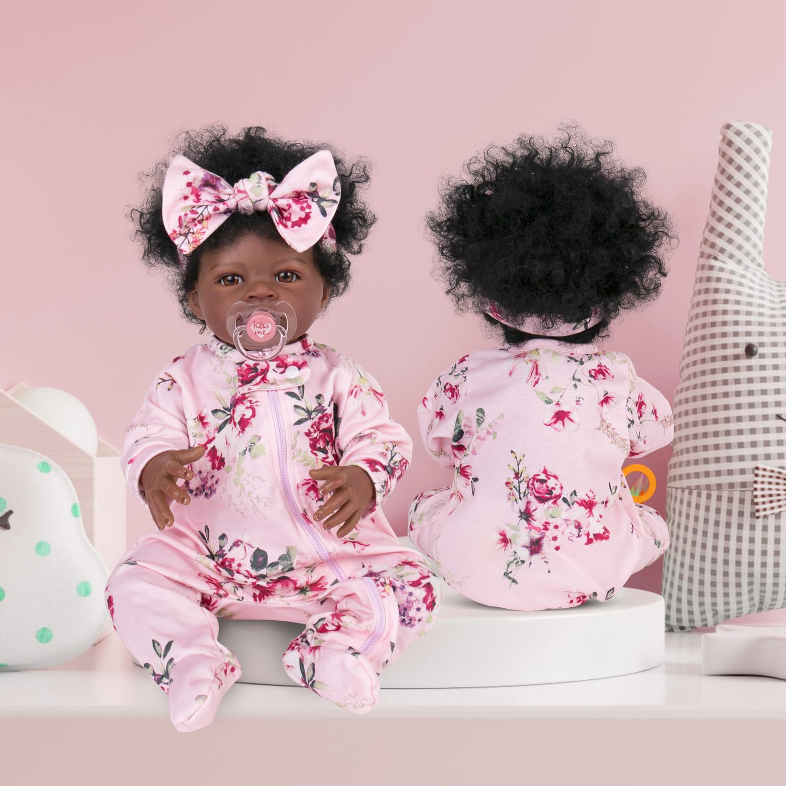 Ropa realista de muñecas de bebé Reborn de 20 pulgadas, ropa morada, conjunto de monos florales para muñecas recién nacidas de 17 a 20 pulgadas 6