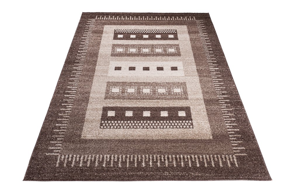TAPISO Sari Alfombra de Pelo Corto Suave Diseño Moderno Beige Oscuro Ikat Abstracto Alfombra de Salón Dormitorio Habitación Comedor Oeko-Tex 180 x 260 cm