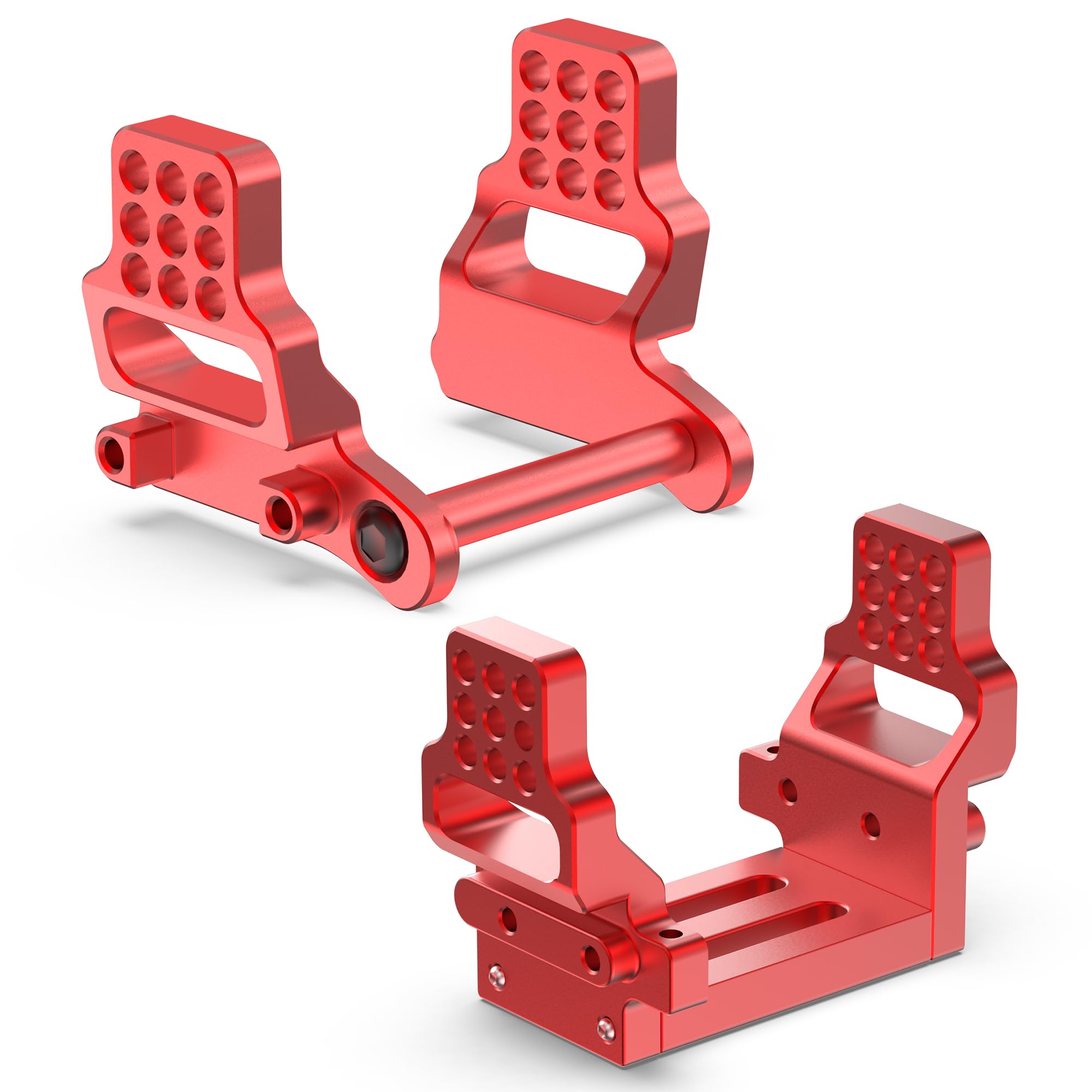 COOWOOFront and Rear Multi-Hole Shock Mounts for 1/18 TRX-4M RC Crawler Cars - Aluminum Alloy, Enhanced Robustness, Customizable Suspension, and Improved Performance, Red