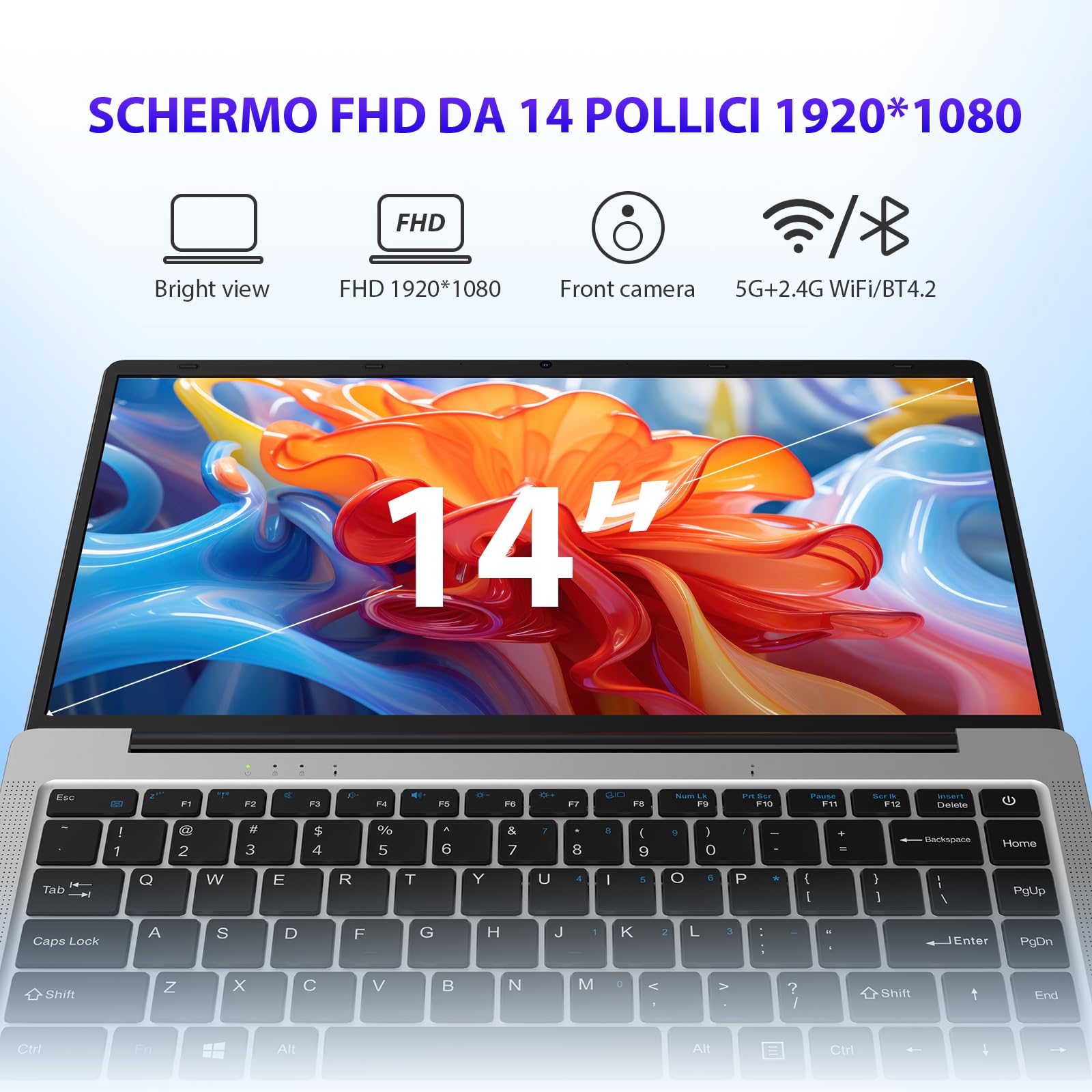 PC Portatile 14 Pollice Notebook, CPU Celeron N4120, 256GB SSD, RAM 16GB DDR4, Display 14,1" FHD 1920 * 1080 IPS, 2.4G/5G WiFi, Doppi altoparlanti, Computer Portatile con Mouse, Tappetino per mouse