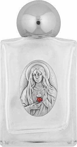 Botella de agua bendita de vidrio (Corazón de María Inmaculado)