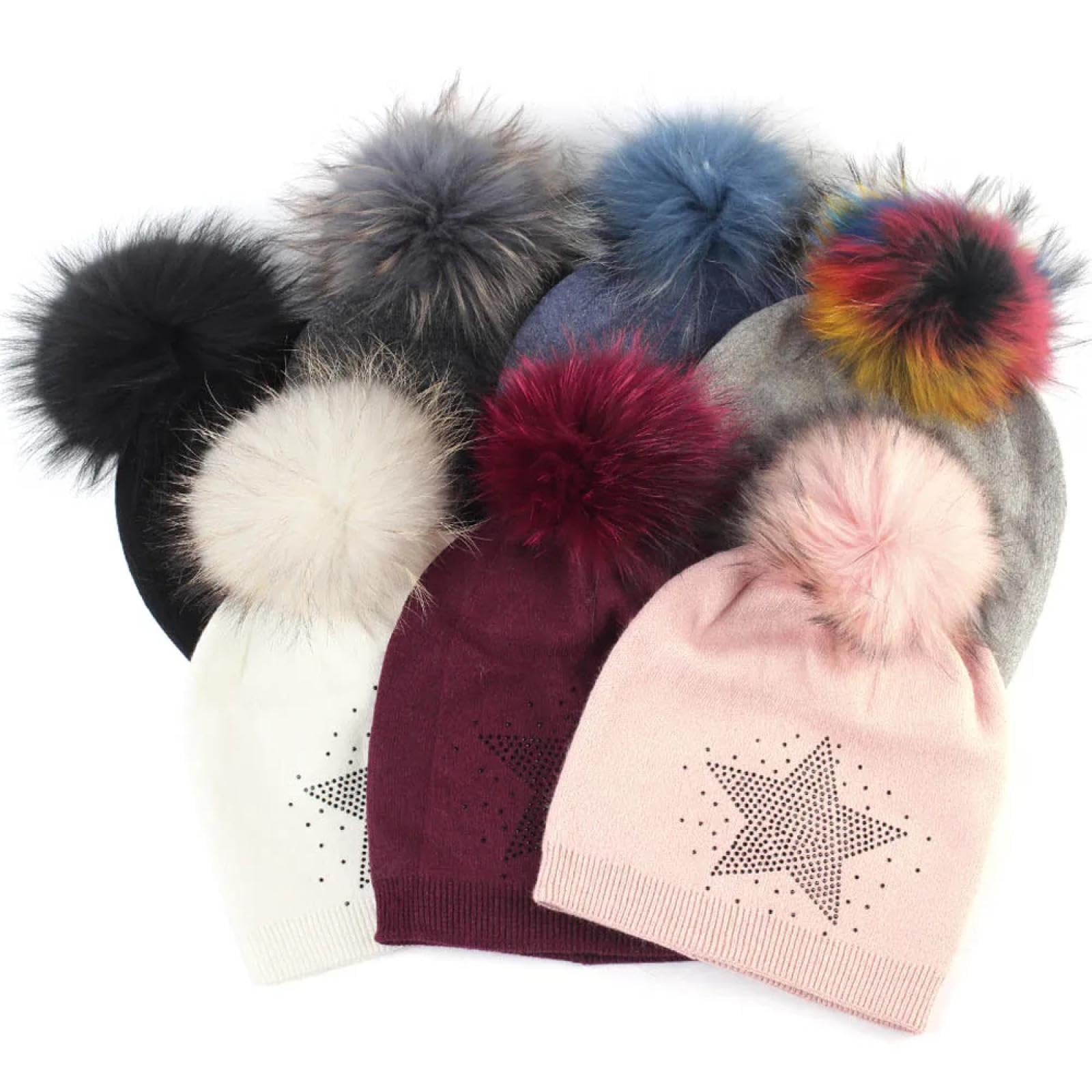 Gorros De Punto para Sombrero Tejido Beanie Gorro De Estrella Cálido De Punto para Damas con Sombreros Al Aire Libre De Invierno con Pompón