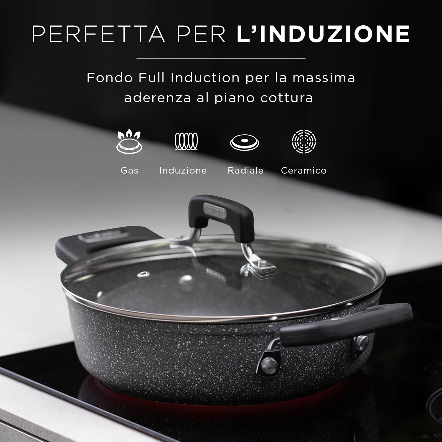 KASANOVA Set pentole a induzione - batteria pentole antiaderenti 9 pezzi New Petra Dark