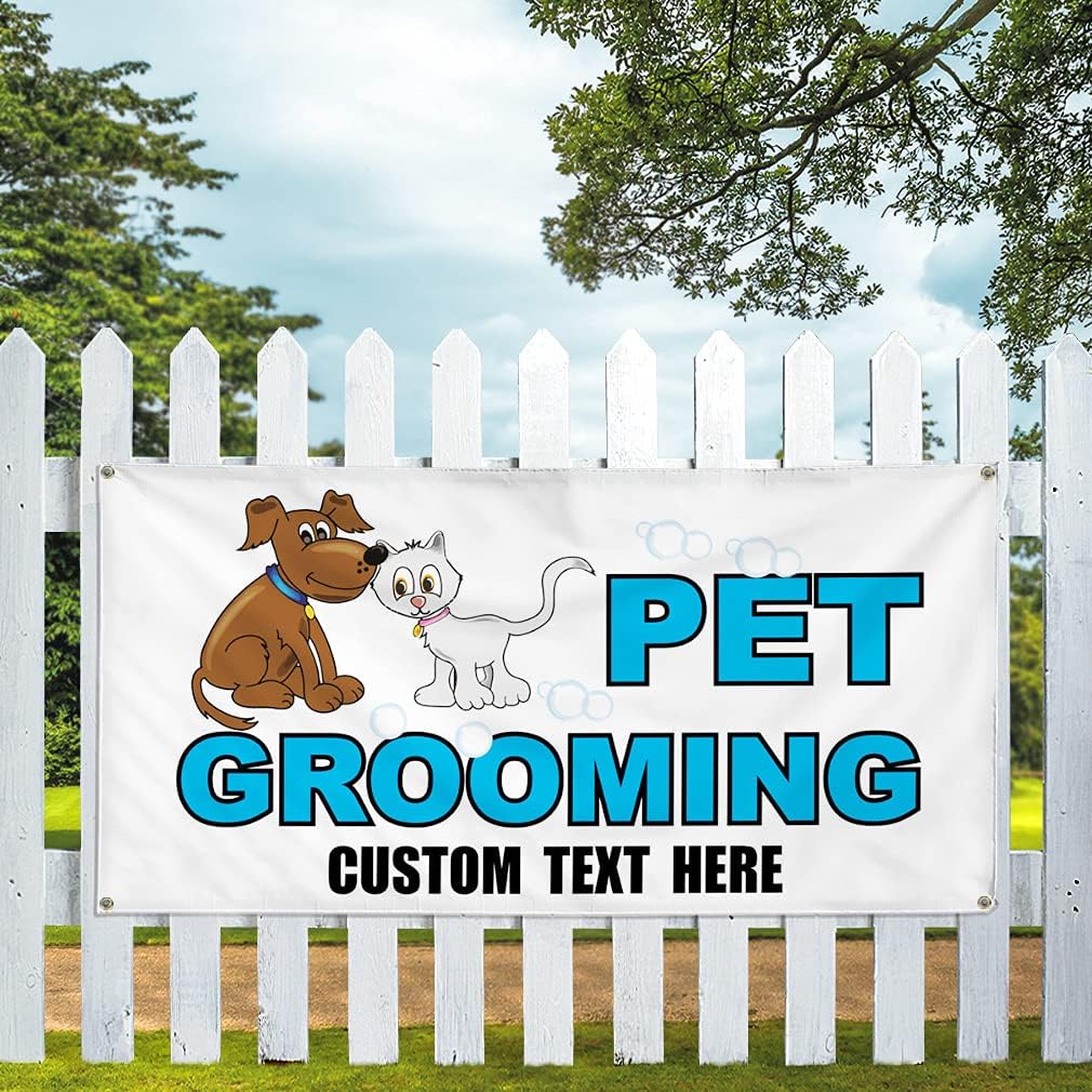 Custom Vinyl Banner Multiple Sizes Pet Grooming Business Pet Grooming Outdoor Weatherproof Industrial Yard Signs 4 Grommets Personalized Text Here 16x40Inches
