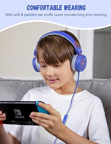 Miniatura 2 de New bee Auriculares para niños para la escuela con micrófono KH20 HD estéreo seguro volumen limitado 85dB94dB plegable ligero auriculares para