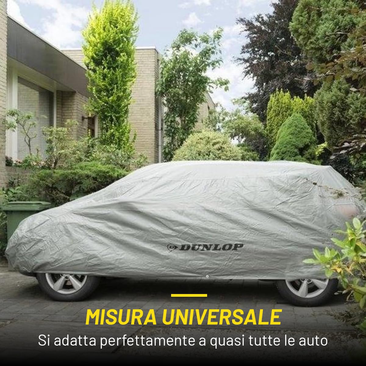 Dunlop Telo Antigrandine per Auto XL - Copriauto Universale - Telo Auto 534 x 178 x 120 cm - con Cordino Elastico e Anelli - Impermeabile per Interno ed Esterno - Grigio
