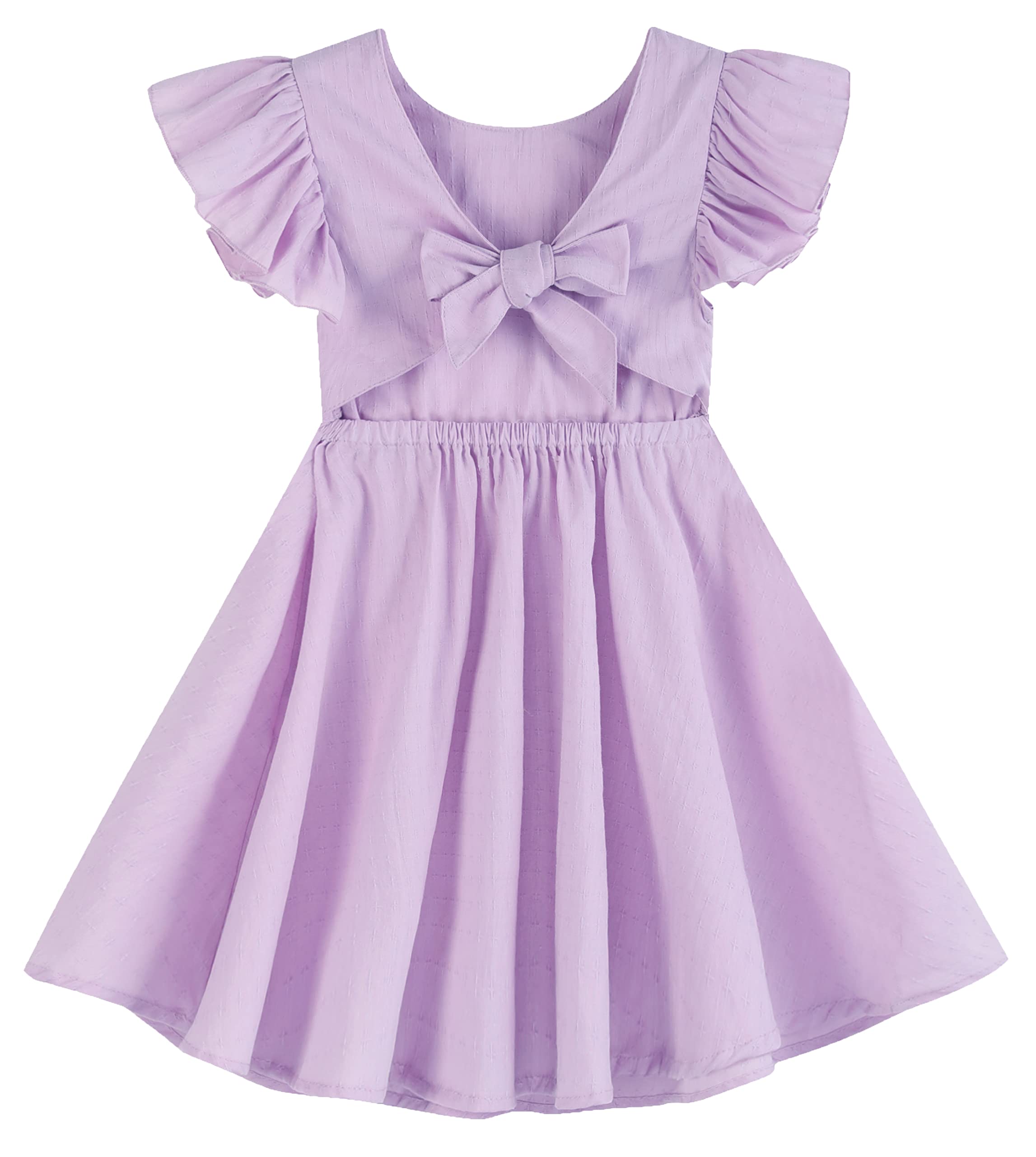 GSVIBK Toddler Girl Cotton Dress Flutter Sleeve Baby Backless Dresses Kids Bowknot Boho Beach Ruffle Sundress