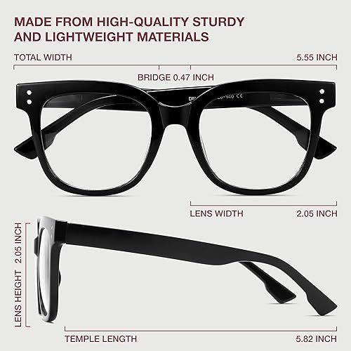 Miniatura 7 de miyya Gafas de lectura con estilo para mujeres, gafas de tramposo, lectores de luz azul sobredimensionados, gafas de moda, Negro