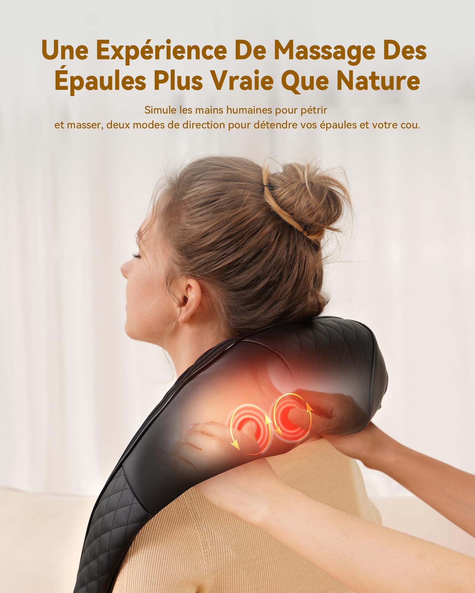 KNQZE® Masseur cervical shiatsu 4D, 2026 Masseur dos et cervicales chauffant, Massage pétrissage des tissus profonds 4D, Massage cou, cervical et dos, Cadeau pour femme homme papa maman