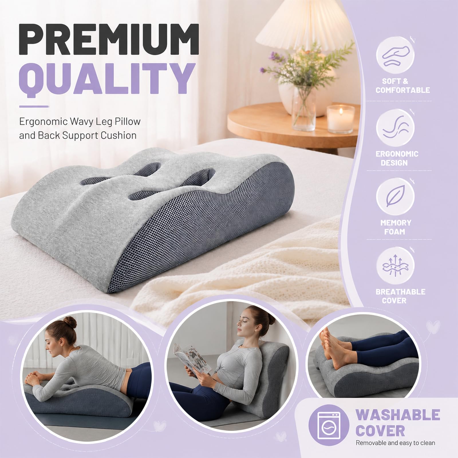 Almohada ortopédica en forma de onda (gris claro)