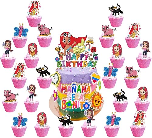 25 piezas de decoración de fiesta de cumpleaños de manana, decoración de pastel de manana temática de música para cupcakes para niños y niñas,