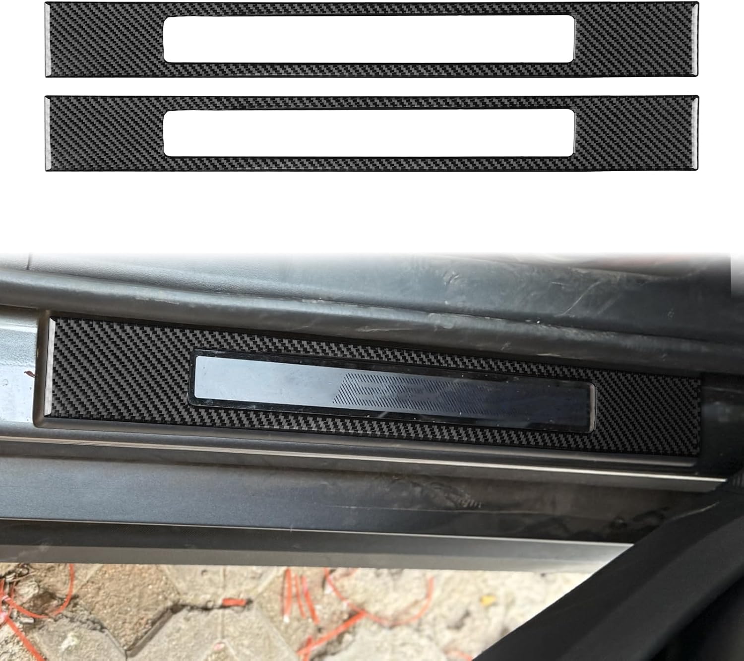 Compatible with Ford Mustang S650 2024 2025 Real Black Carbon Fiber Car Inner Door Sill Plate Door Pedal Panel Entry Guard Protector Sticker Auto Interior Accessories