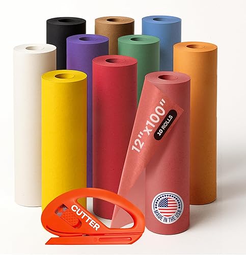 Vista 193 de Rollo de papel kraft marrón de 24 x 1800 pulgadas (150 pies) con cortador, papel de calidad fabricado en Estados Unidos, 50 libras de grosor