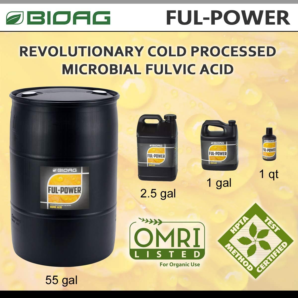 BIOAG Ful-Power Liquid Organic Humic Acid Amendment - Fulpower Increases Yield in Hydroponics, Soil, Soilless Media - Plant Nutrient (1 gal)