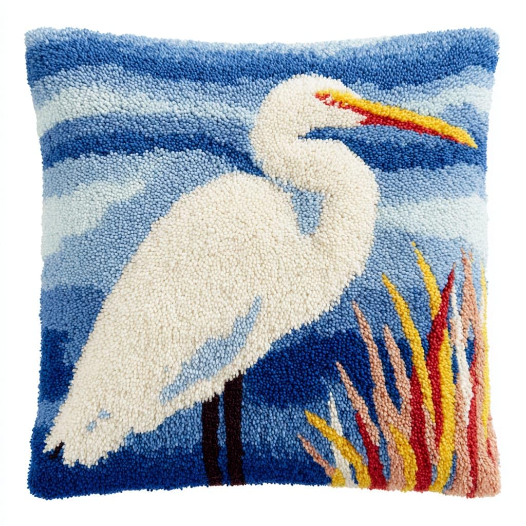 Taxpy Latch Hook Pillow Kits, Animal egret Pre-Printed Latch Hook Rug Kits Cross-Stitch Embroidery Cushion Sofa Cushion Making Kits 43x43cm