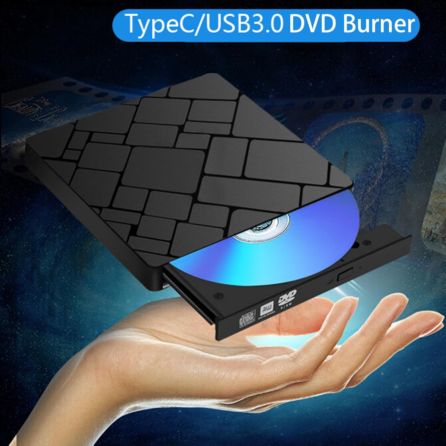 Portable External DVDs RWs Drive USB3.0 Type C Opticals Burners for Laptop Desktop USB C External Cds/DVDs Drive