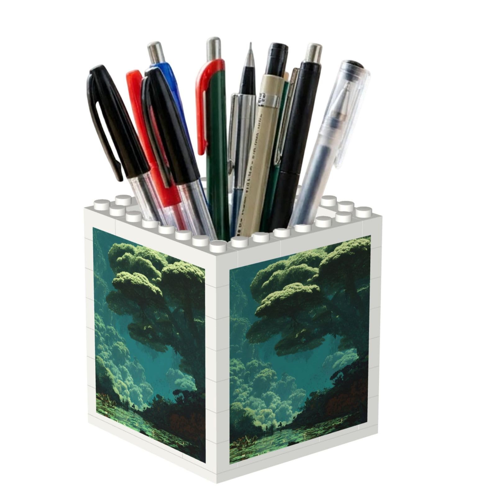 ESNAIUVCD Rainforest Print Building Block Pen Holder - Pencil Holder For Desk/Classroom,Desk Accessories, Multifunctional Office Supplies Pen Organizer Pencil Cups(2pcs)