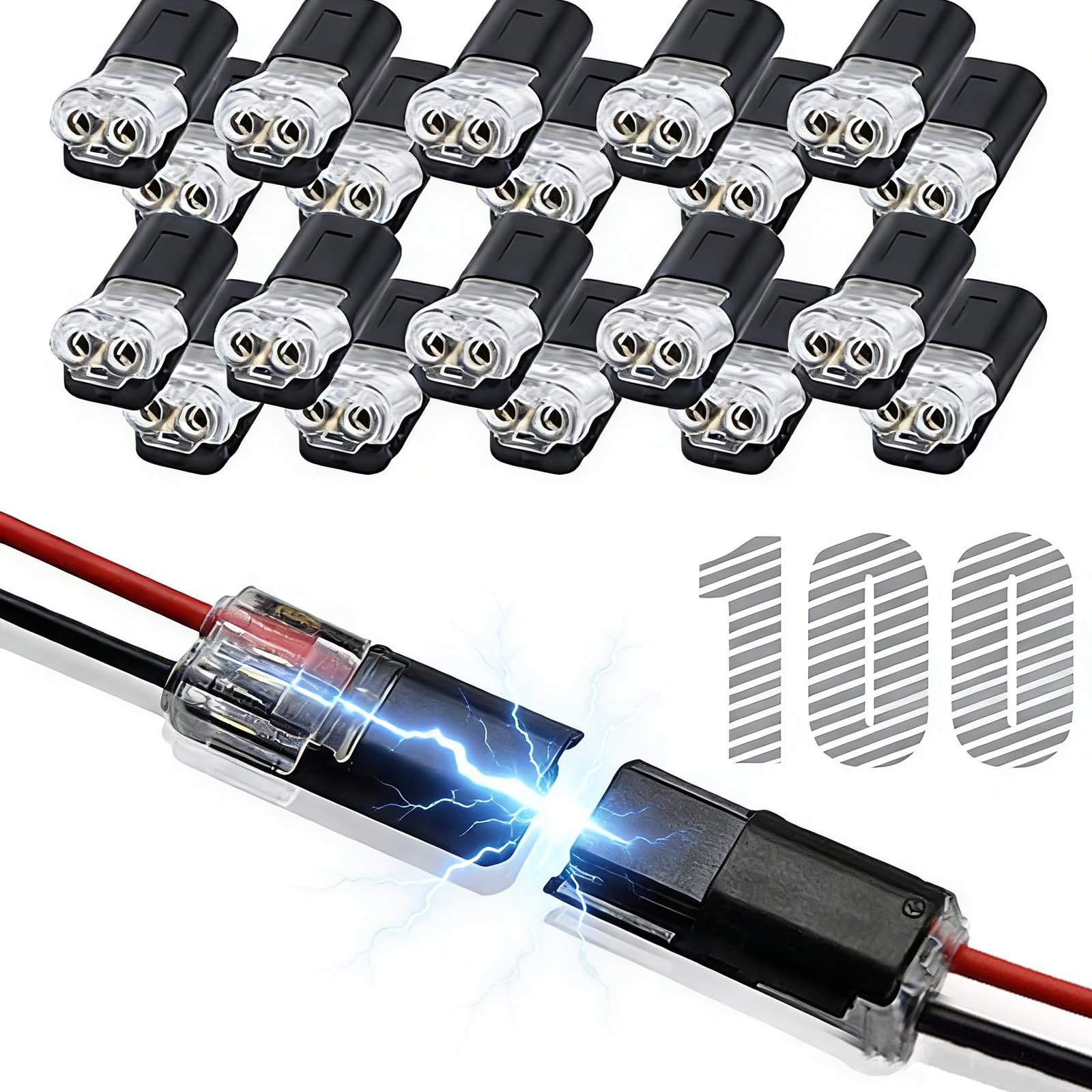 Photo 1 of 100pcs Double Wire Plug in Connector with Locking Buckle, Quick-Clip Fasteners Multi-Purpose Snap-On Blocks for Strip Lights DIY Crafting, Low-Voltage Decor & Model Kits 2 Pin