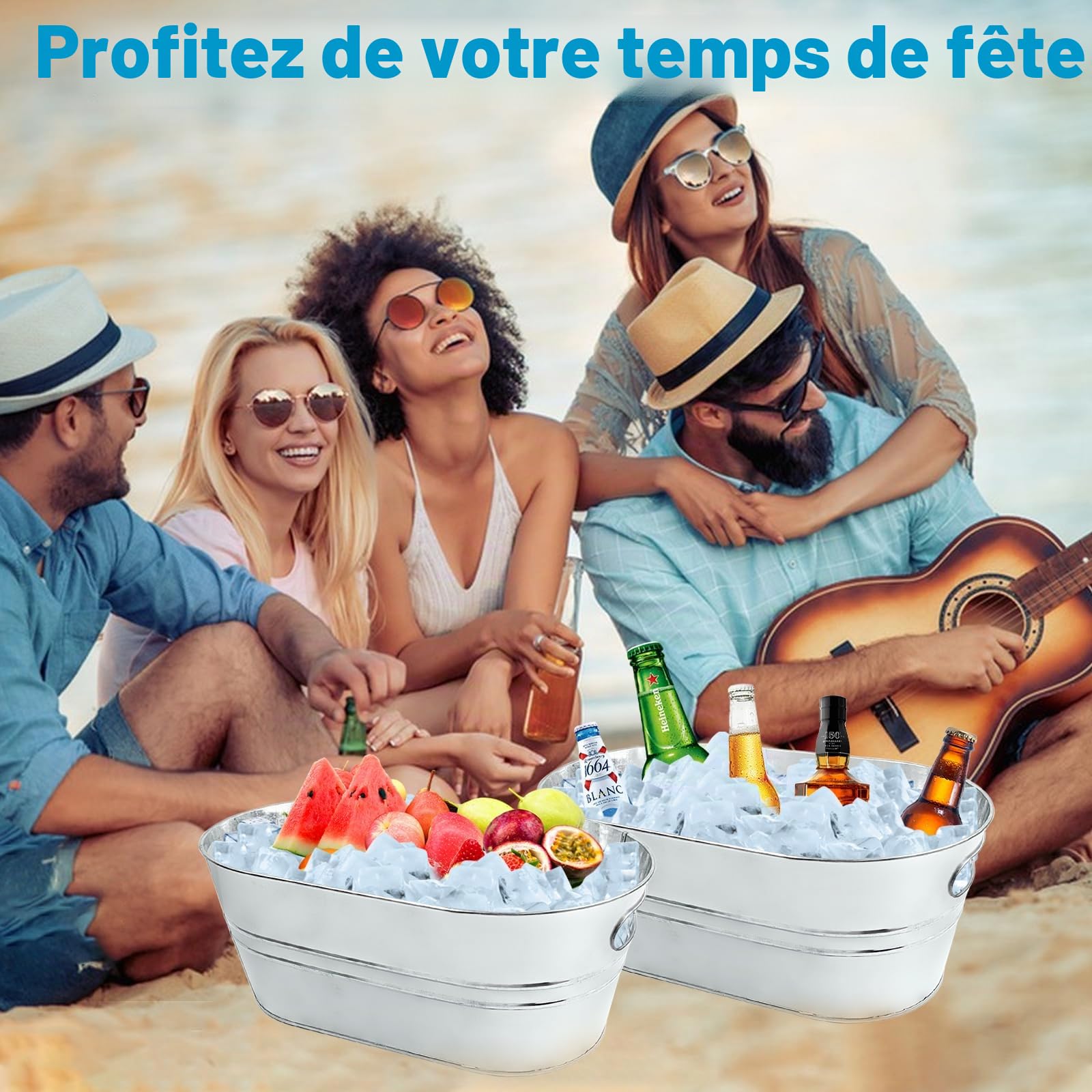 Lot de 4 grands seaux galvanisés en métal cuillères pour champagne et cocktails refroidissement de boissons pour fournitures de bar