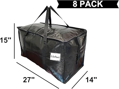 Miniatura 2 de BAG-THAT! Juego de bolsas de mudanza negras  Bolsas de almacenamiento reutilizables resistentes para ropa, dormitorio, mantas, bolsas de ahorro de