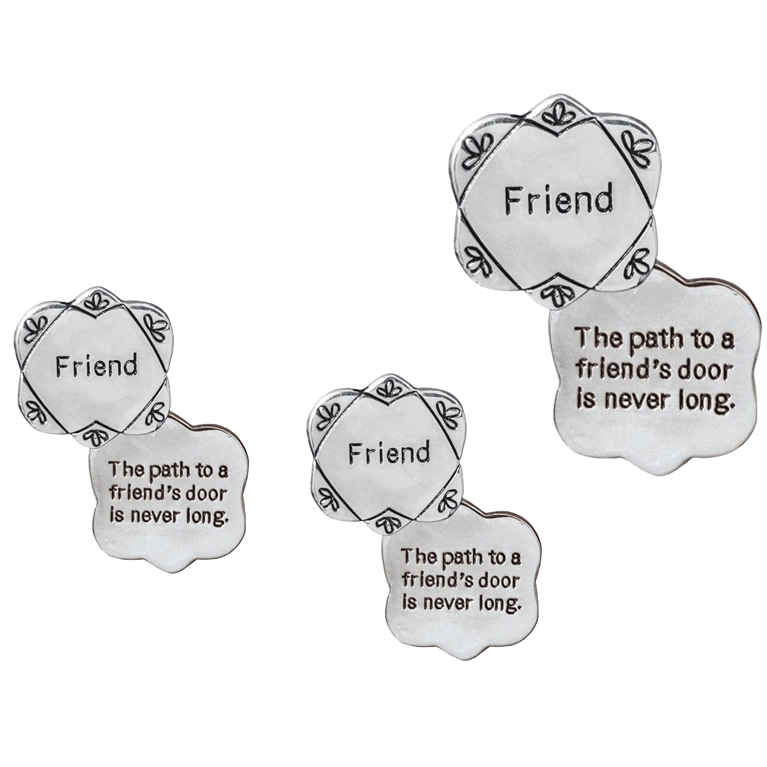 Friend Pocket Token Charm Gift for Friends - Set of 3 - The Path to a Friend's Door is Never Long - Flower Shaped Engraved Metal Memento Keepsake - Birthday Gift for Friend - 1.25 Inch