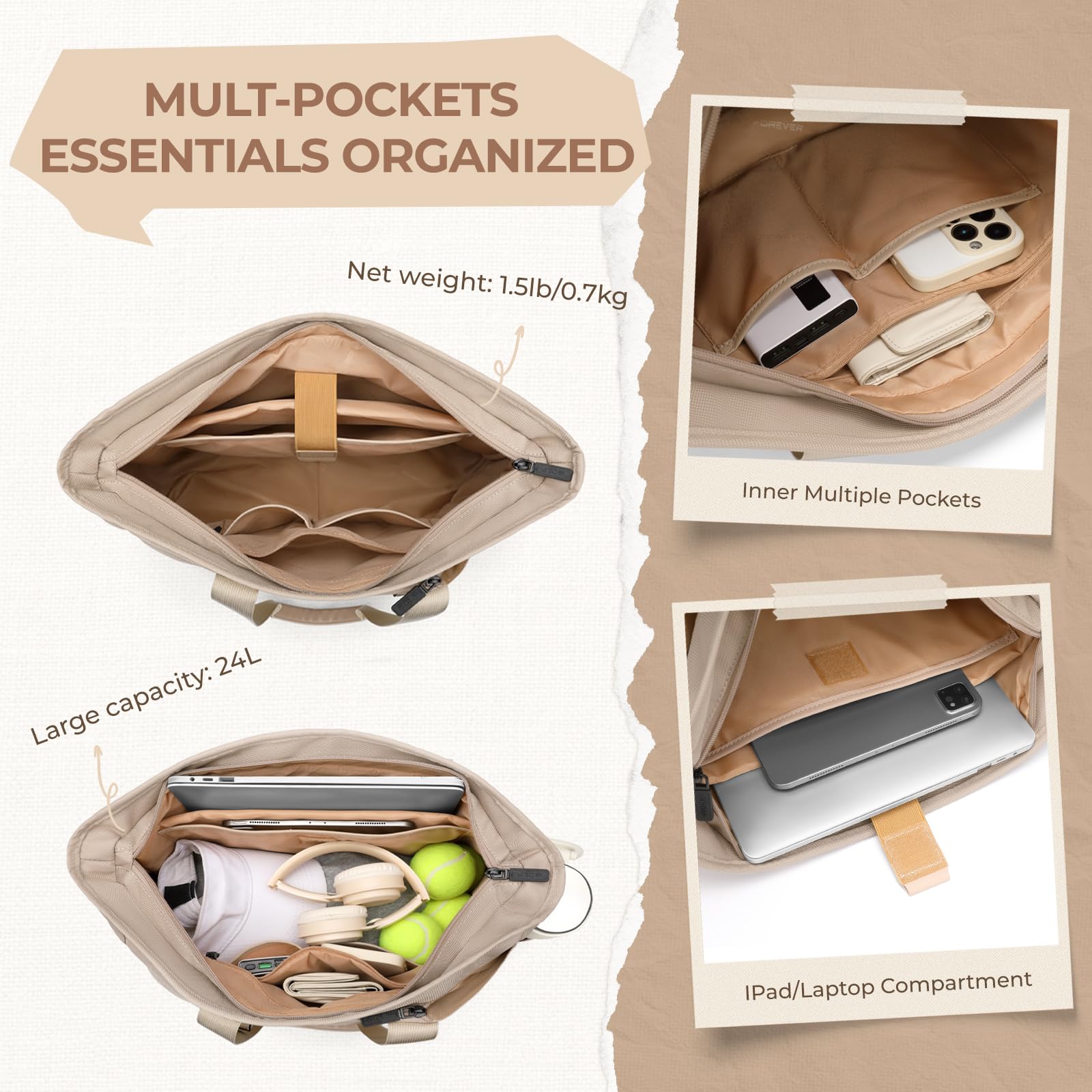 Bolsa de Tenis para Mujer, Bolsa de Transporte con Bolsillo Húmedo, Bolso de Mano para Esterilla de Yoga, Bolsa Tote Multifuncional de 14 Pulgadas, para Viajes, Fitness, Yoga, Tenis y Oficina