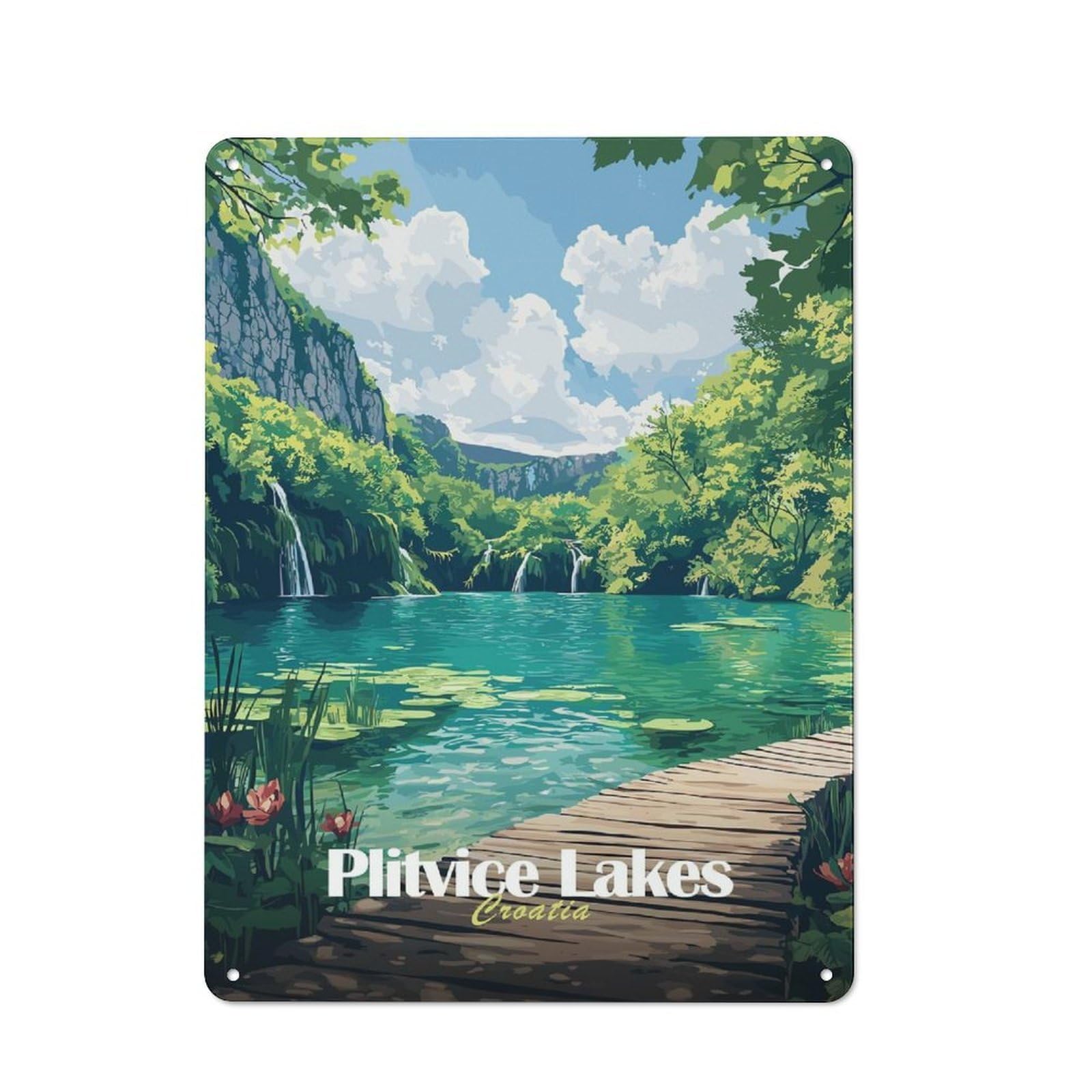 Junmoney Style-19 Tin Wall Plaque 40X30cm With Plitvice Lakes Croatia For Café Or Restaurant, New Home Wall Decor For Hospitality Interior Collectors