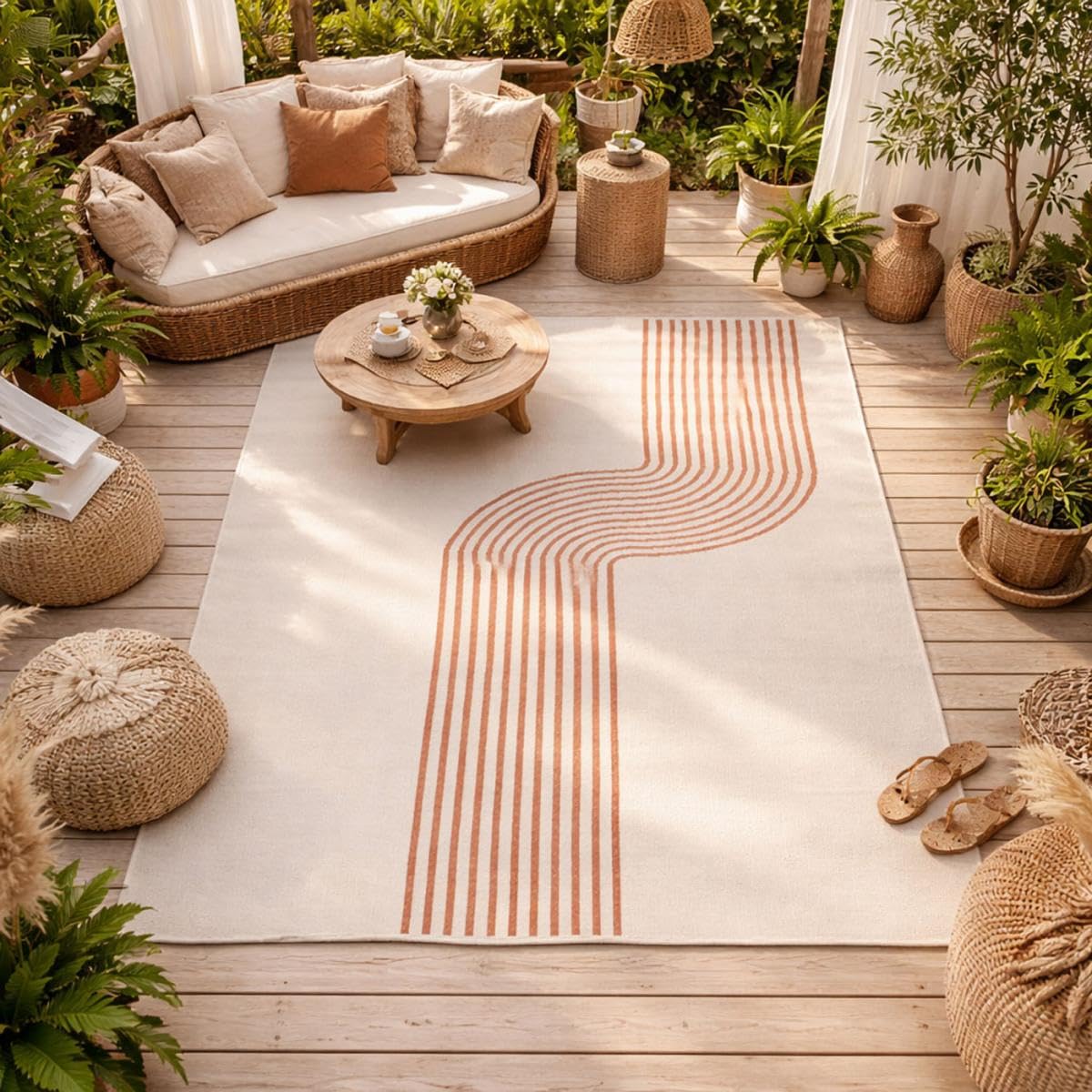 DEZENCO Tapis Exterieur 160x230 cm Rectangulaire COURBO Reversible Crème Terrasse, Jardin adapté au Chauffage par Le Sol