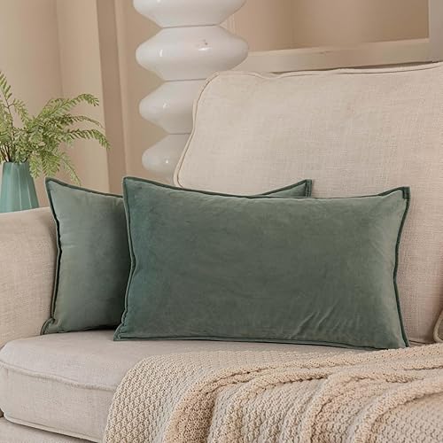 JUSPURBET Sage - Juego de 2 fundas de almohada decorativas de terciopelo de 16 x 24 pulgadas, funda de cojín suave con cremallera invisible para