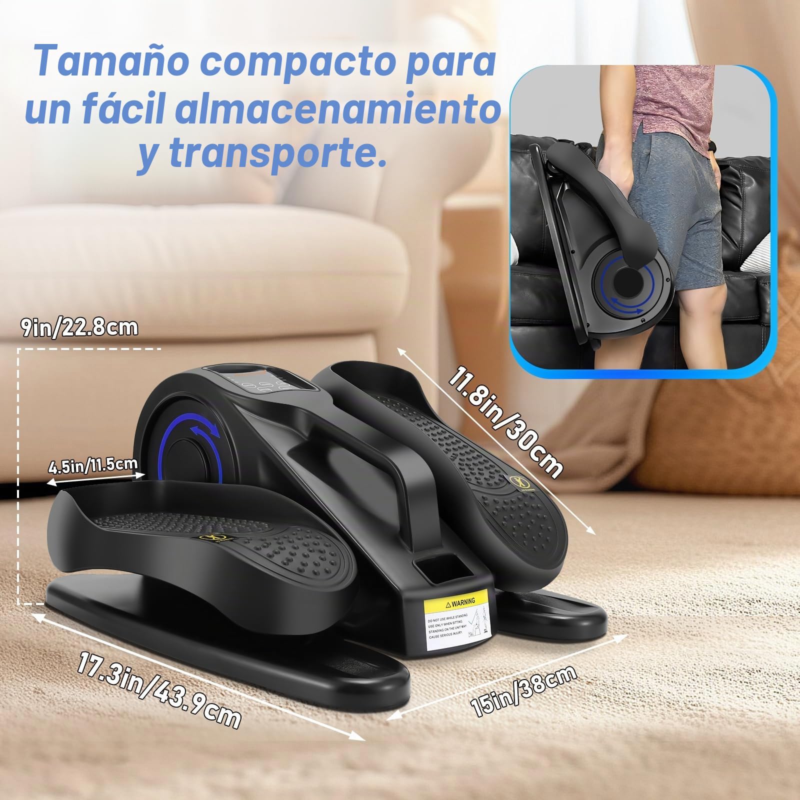 Rollingsurfer Mini Elíptica Eléctrica, Maquina Eliptica Bajo Escritorio con Monitor LCD y Control Remoto, Velocidad Ajustable, Silenciosa Ejercitador de Piernas para Ancianos y Adultos